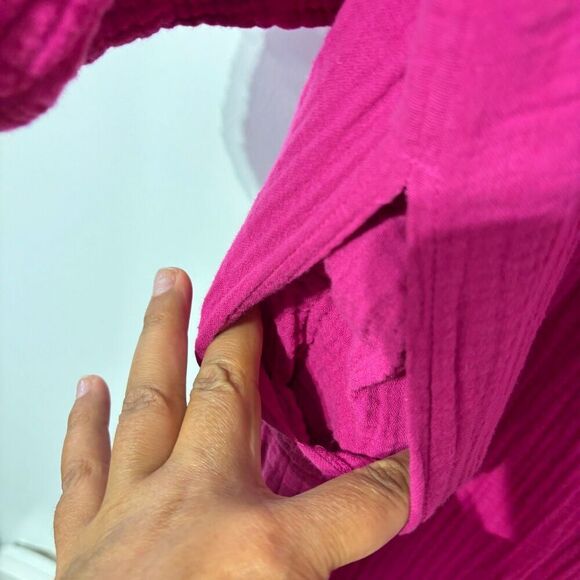 Ocean + Main Gauze Midi Dress Pink Medium 3/4 Sleeve Slit V-Neck Pockets - Picture 6 of 9